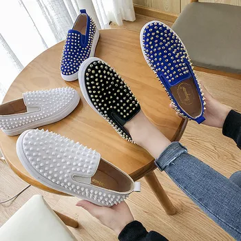 

Women's Shoes Platform Round Toe Rivets Studs Female Footwear All-Match Slip-on Modis Casual Sneaker Clogs Dress Moccasin New