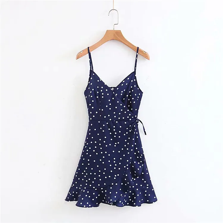 

2018 Summer New Style WOMEN'S Dress Versitile Fashion Slim Fit Slimming Polka Dot Flounced Wrap Strapped Dress