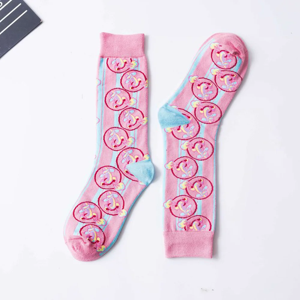 Парные цветные носки с мультяшным принтом, забавные, веселые, длинные носки, цветные, теплые, милые, модные, уличные, стильные, спортивные носки, Осень-зима - Цвет: Pink socks