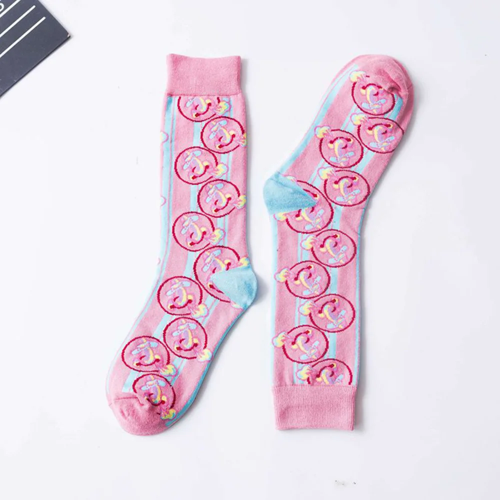 Pink socks Парные цветные носки с мультяшным принтом, забавные, веселые, длинные носки, цветные, теплые, милые, модные, уличные, стильные, спортивные носки, Осень-зима - Цвет: Pink socks