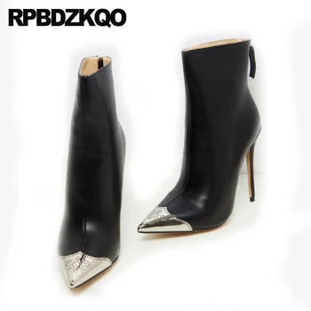 

High Heel Booties Black Stiletto Snake Fetish Ankle Big Size Waterproof Luxury Brand Shoes Women Pointed Toe Boots Extreme 10