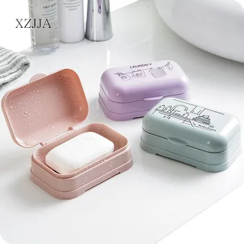 

XZJJA European Style Shower Soap Box Bathroom Waterproof Soap Case With Cover Portable Outdoor Travel Soap Protect Container
