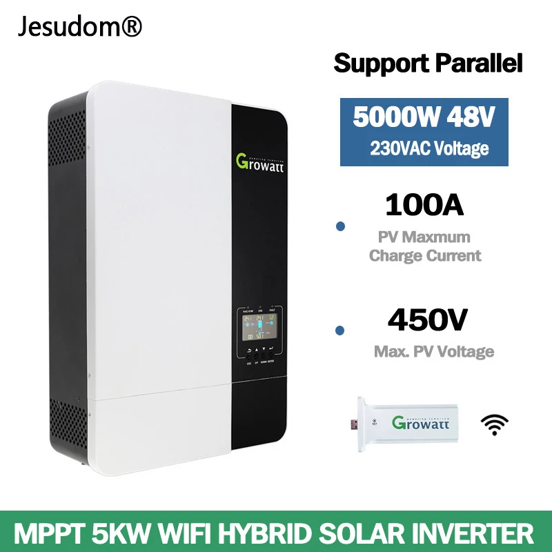 Growatt 5000w Solar Hybrid Inverter 48vdc Pure Sine Wave Inverter 100a