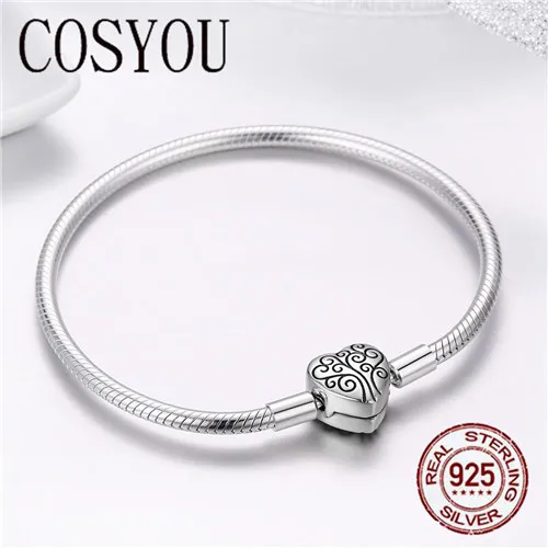 Beste COSYOU 100% 925 Sterling Zilver Lente Boom van Leven Hart Vorm Sluiting Snake Chain Armband Sterling Zilveren Sieraden S925 SCB066