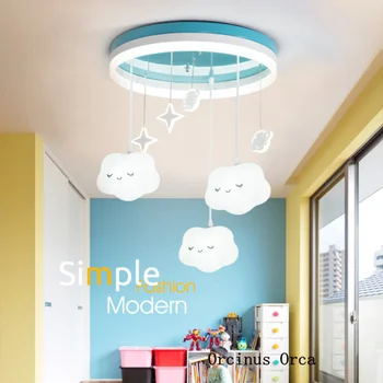 

Cartoon cute white cloud chandelier Girl Bedroom children's room lamp modern simple LED blue aircraft ceiling lamp
