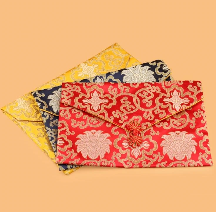 

50pcs Chinese Style Scripture Book Bag Lucky Large Silk Brocade Storage Bag Buddhist Books Cloth Protection Collection Bag SN
