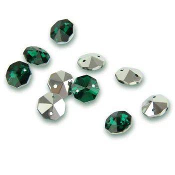 

100pcs 14MM Zircon Green With Silver Back Glass Crystal Octagon Beads Octagon Beads With Prism Pendant Crystal Decoration