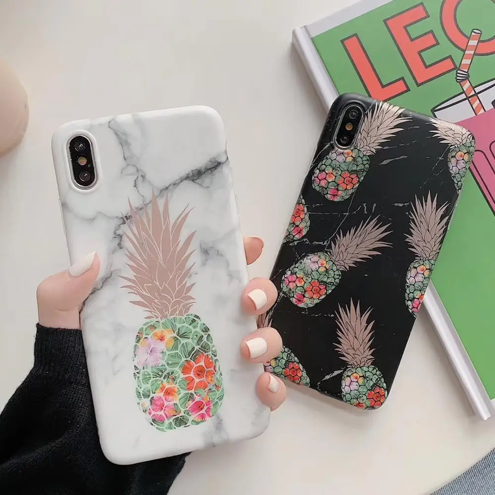 Милый Винтажный мраморный протектор для iPhone XR XS Max X 6 6S 7 8 Plus фрукты мультфильм