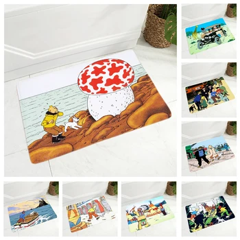 

Super Soft Flannel Carpet Adventures of Tintin Print Doormat for Hallway Bedroom Non-Slip Decor Cartoon Floor Doormat 40x60cm