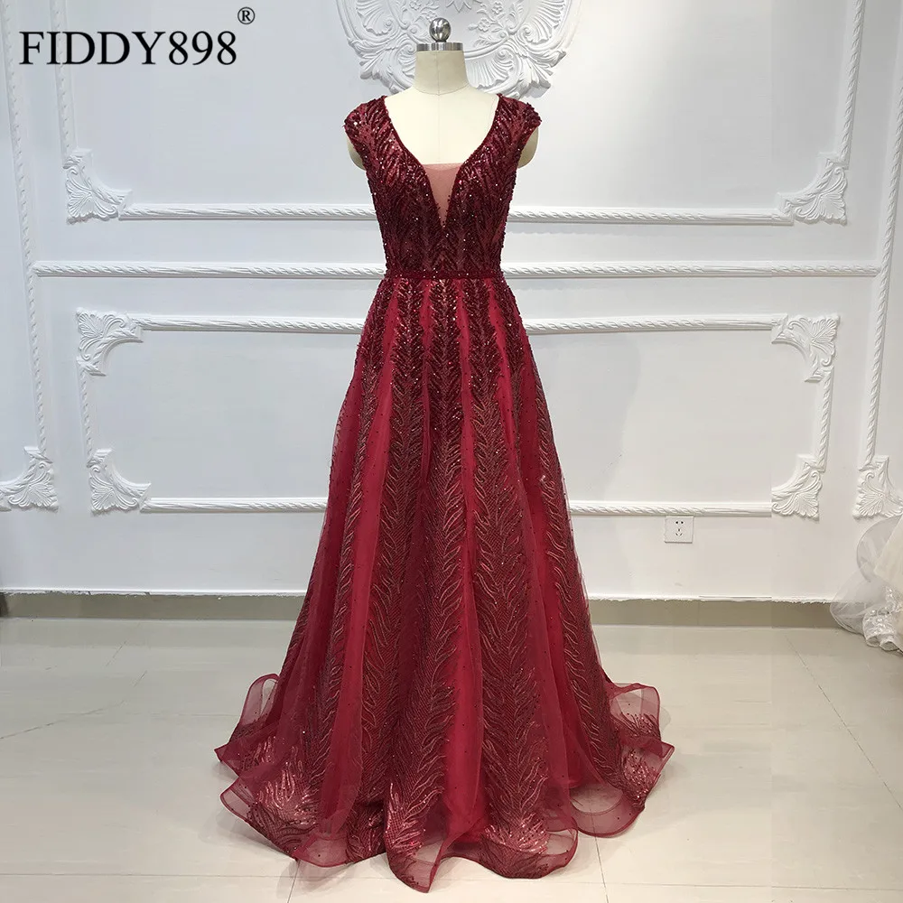 Бордовые вечерние платья с длинным v-образным вырезом, отделанный кристаллами тюль, вечернее платье трапециевидной формы, вечернее платье, vestido de festa de noche