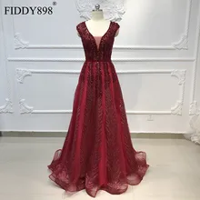 Бордовые вечерние платья с длинным v-образным вырезом, отделанный кристаллами тюль, вечернее платье трапециевидной формы, вечернее платье, vestido de festa de noche