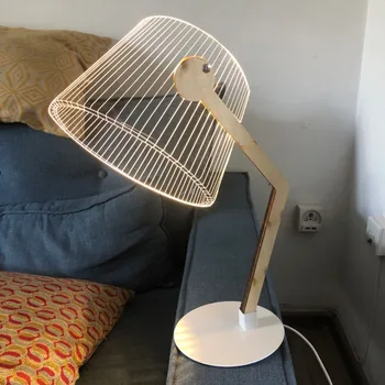 

3D Effect Stereo Vision LED Desk Lamp Wood Support Acrylic Lampshade LED Light Living Room Bedroom Reading Lamp with USB Plug