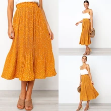 Пятнистая Летняя Повседневная пляжная Женская юбка модные вечерние Midiskirt качели Плиссированные Женские Цветочные горошек праздник