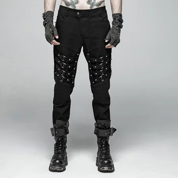 

PUNK RAVE Men's Punk Heavy Metal Trousers Twill Woven Tip Rivet Personality Handsome Long Pants