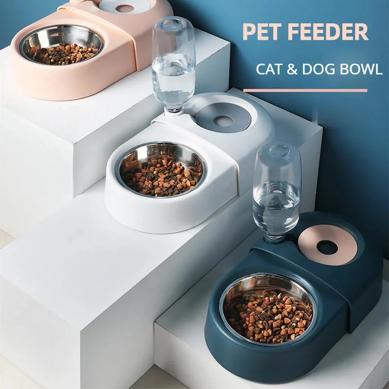 Tazón para perros y gatos, fuente de comida bebida con salida de agua automática, alimentadores antivolteo, tazón de alimentación de plástico, accesorios para mascotas