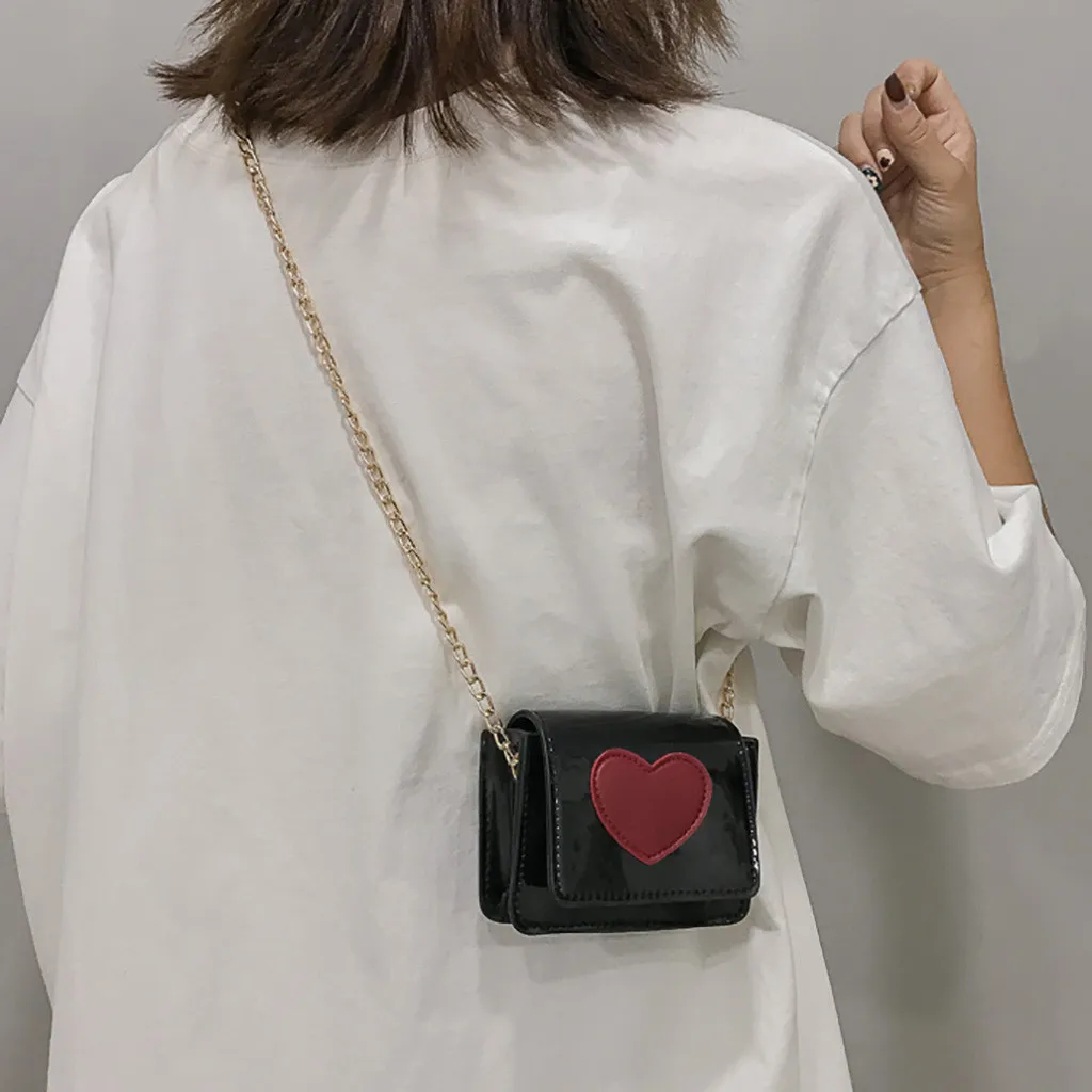 

Women Mini Shoulder Bag Fashion Love Heart PU Leather Bag Casual Chain Small Sqaure Bag Messenger Bags #T1P