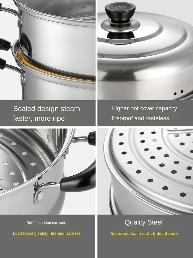 Stainless Steel Steamer Pan Layer 3 Layer Steamed Bread of The Steamer Thickened Household Use Electromagnetic Furnace Cookware 4