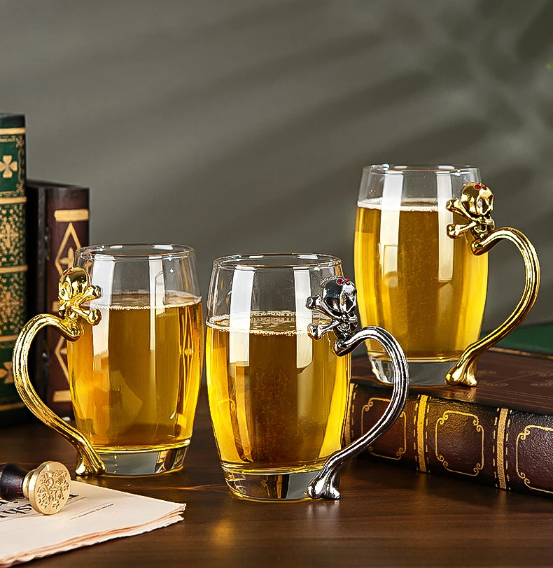 Glass Coffee Cup Beer Glass Originality Wine Glass Vaso Household Transparent Skull Handle Restaurant Personality Wine Glass