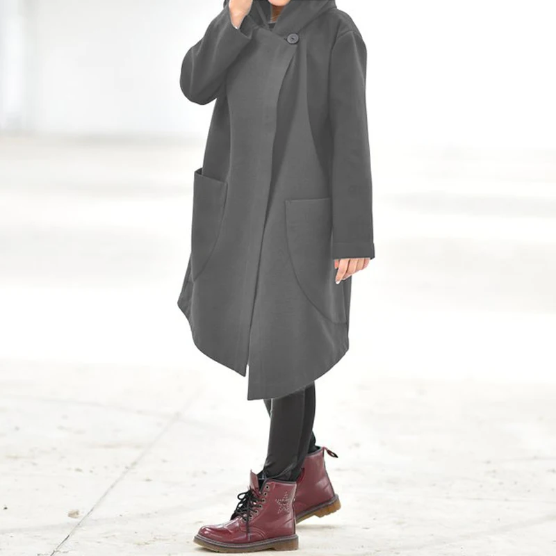 Celmia, женские модные ассиметричные куртки, осенние пальто с капюшоном и длинным рукавом, повседневные свободные длинные толстовки, парка, S-5XL верхняя одежда - Цвет: Light Grey