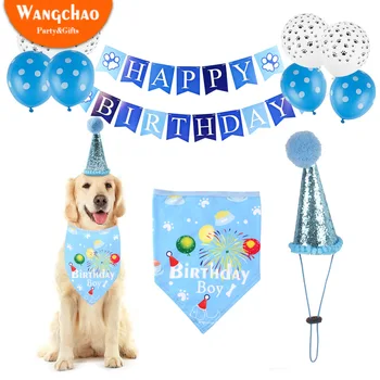 

Pet Birthday Decoration Accessories For Dogs Cat Caps Design Headwear Hat Bibs Scarf Collar Banner for DIY Pet Party Supplies