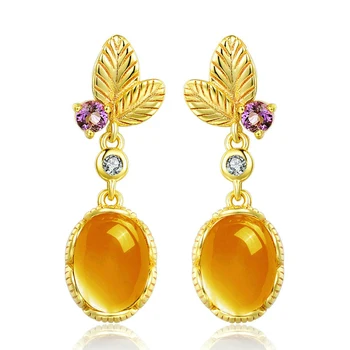 

NATURAL OVAL TOPAZ EARRINGS 925 SILVER COLOR JEWELRY FOR WOMEN WEDDING STATEMENT EARRINGS 14K YELLOW GOLD DROP EARRINGS JEWELRY