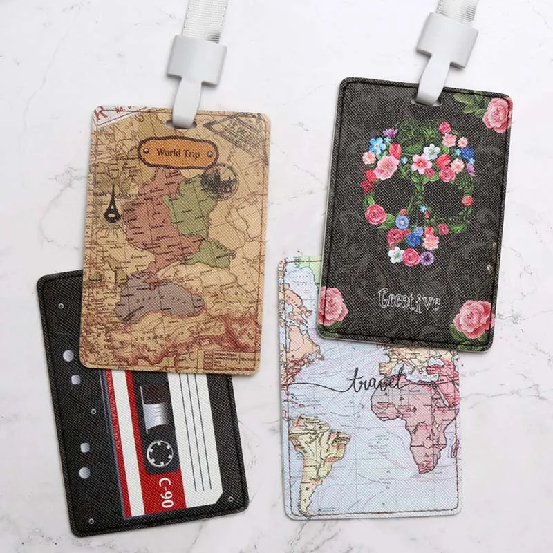 

Creative World Map PU Name Credit Card Holders Women Men Bank Card Bag Neck Strap Bus ID holders Identity badge with lanyard