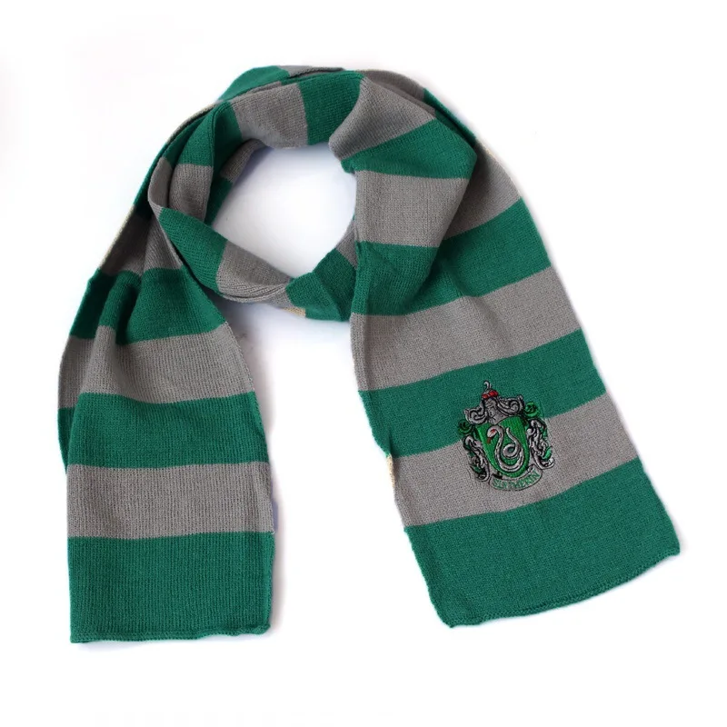 Wizard Potter Scarf Hermione Scarf Gryffindor/Slytherin/Hufflepuff/Ravenclaw Scarves Gloves Tassel Scarf Double Thickening Scarf - Color: Thin Green