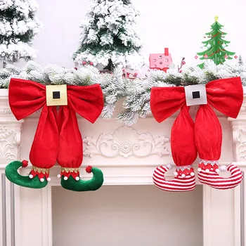 

DIY Christmas Hanging Decoration Bow Elf Red And White Striped Boots Pendant Festive Festive