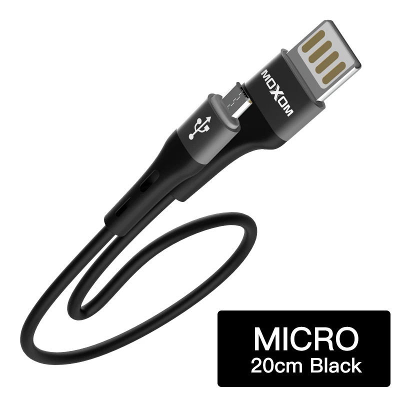 MOXOM Кабель портативного зарядного устройства 20 см Micro USB кабель для быстрой зарядки Кабель портативного зарядного устройства короткий кабель для iPhone huawei samsung xiaomi - Цвет: MX-CB07BM