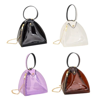 

Casual Transparent Shoulder Handbags PVC Zip Elegant Women Chain Triangle Crossbody Bags Girls Purse Tote Bags For Women