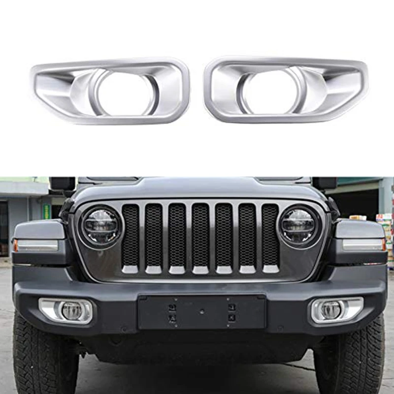 

Car Front Fog Lamp Decoration Trim Silver Foggy Light Cover Stickers Set for Jeep Wrangler Jl 2018 Exterior Accessories (Pack Of