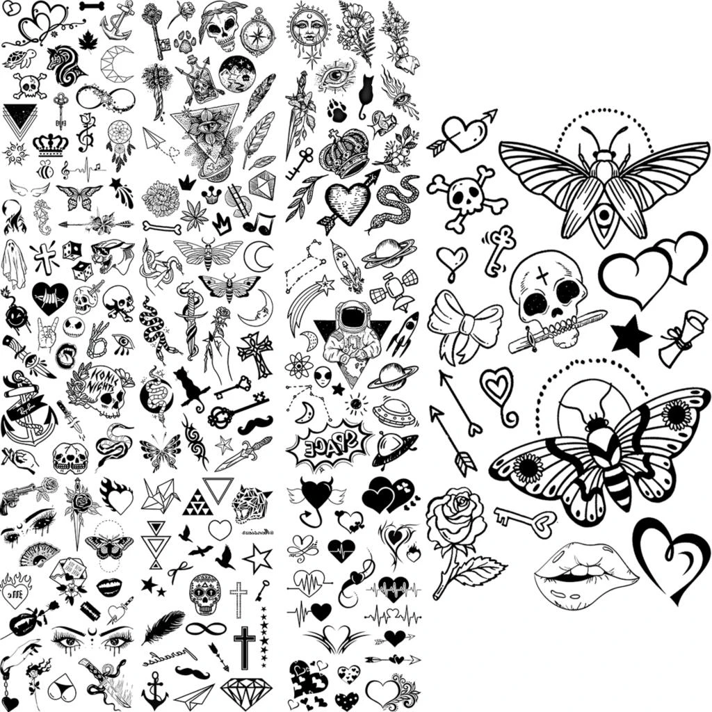 Tatouage Papillon 3d Noir Et Blanc Tatouages temporaires de crâne de papillon pour adultes et enfants,  autocollant 3D, œil de serpent réaliste géométrique Ecg, faux tatouage pour  bras et corps | AliExpress