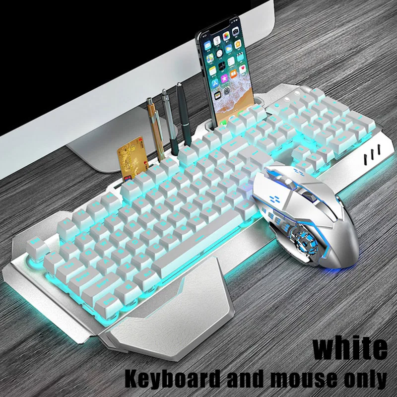 Игровая клавиатура мышь набор платная беспроводная клавиатура с красочными огнями мышь с 4 регулируемыми dpi PUO88 - Цвет: Белый