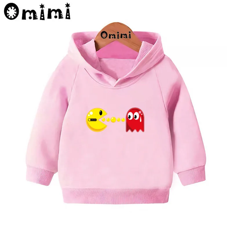 Pac-Man Eat Ghost/милые толстовки с героями мультфильмов детские толстовки с капюшоном крутой пуловер для малышей топы для девочек и мальчиков, осенняя одежда KMT5223 - Цвет: Pink-5223F