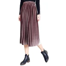 Женская Весенняя плиссированная юбка, Повседневная модная офисная юбка, простая элегантная негабаритная юбка до середины икры, новая бархатная юбка