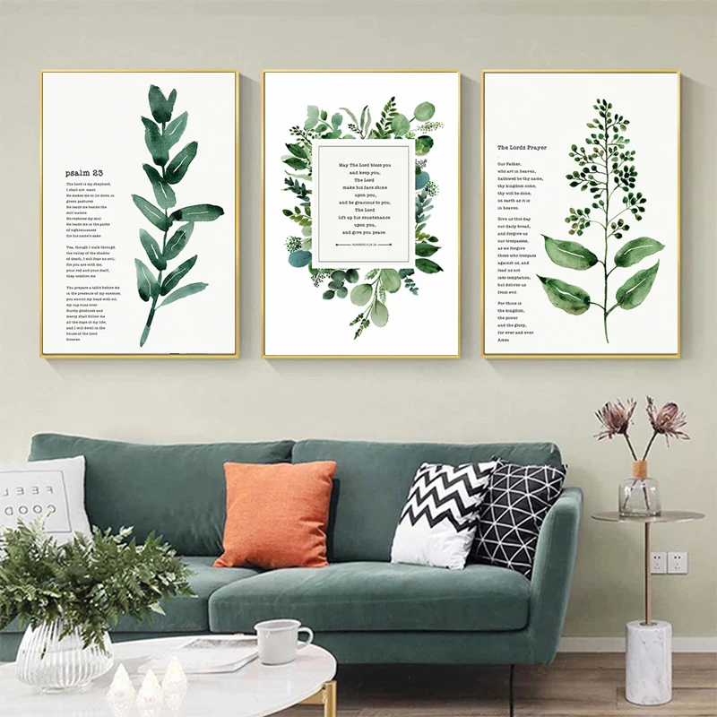 Botanical Bible Verse Print Scripture Christian Canvas Painting Poster Wall Blessed Quote Pictures for Living Room Home Decor
