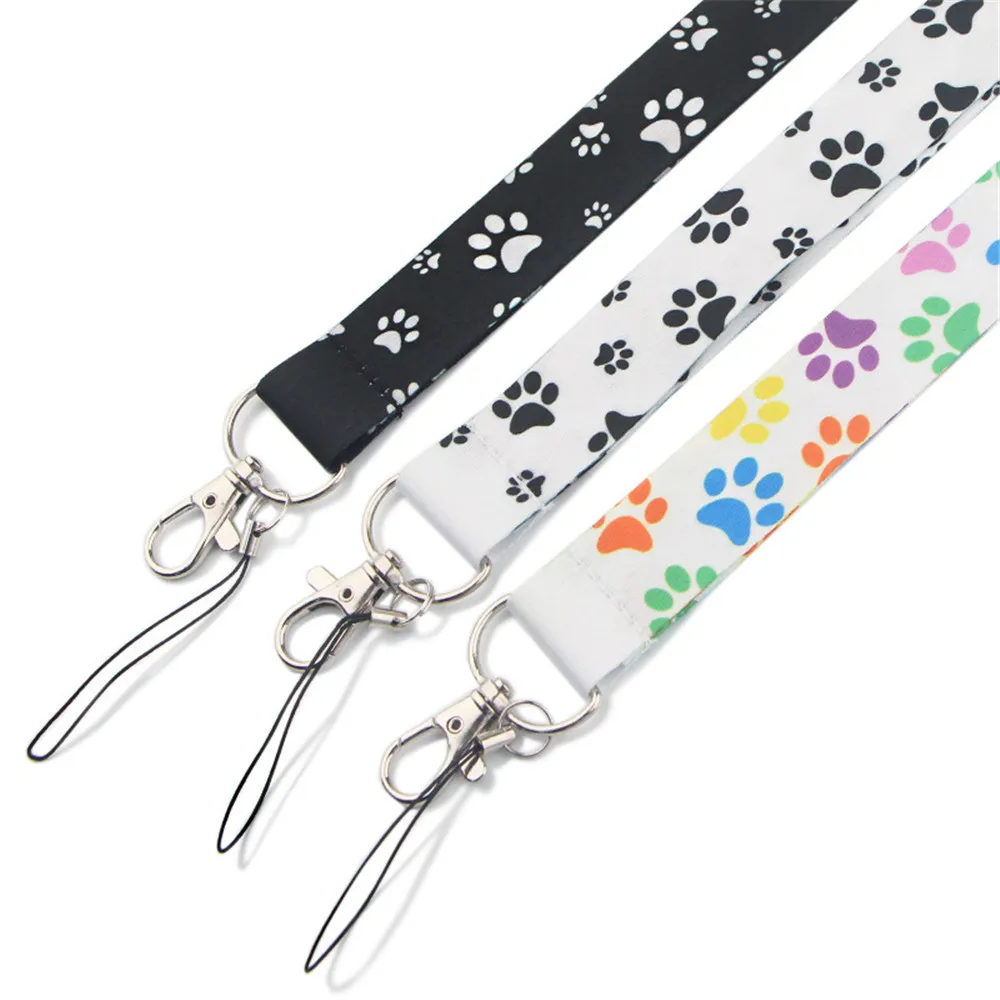 Lindo Paw impresión correa para el cuello de colgar para las llaves de tarjeta de identificación de teléfono móvil correas clave cadena lindo colgador para teléfono cordón titular de la placa de