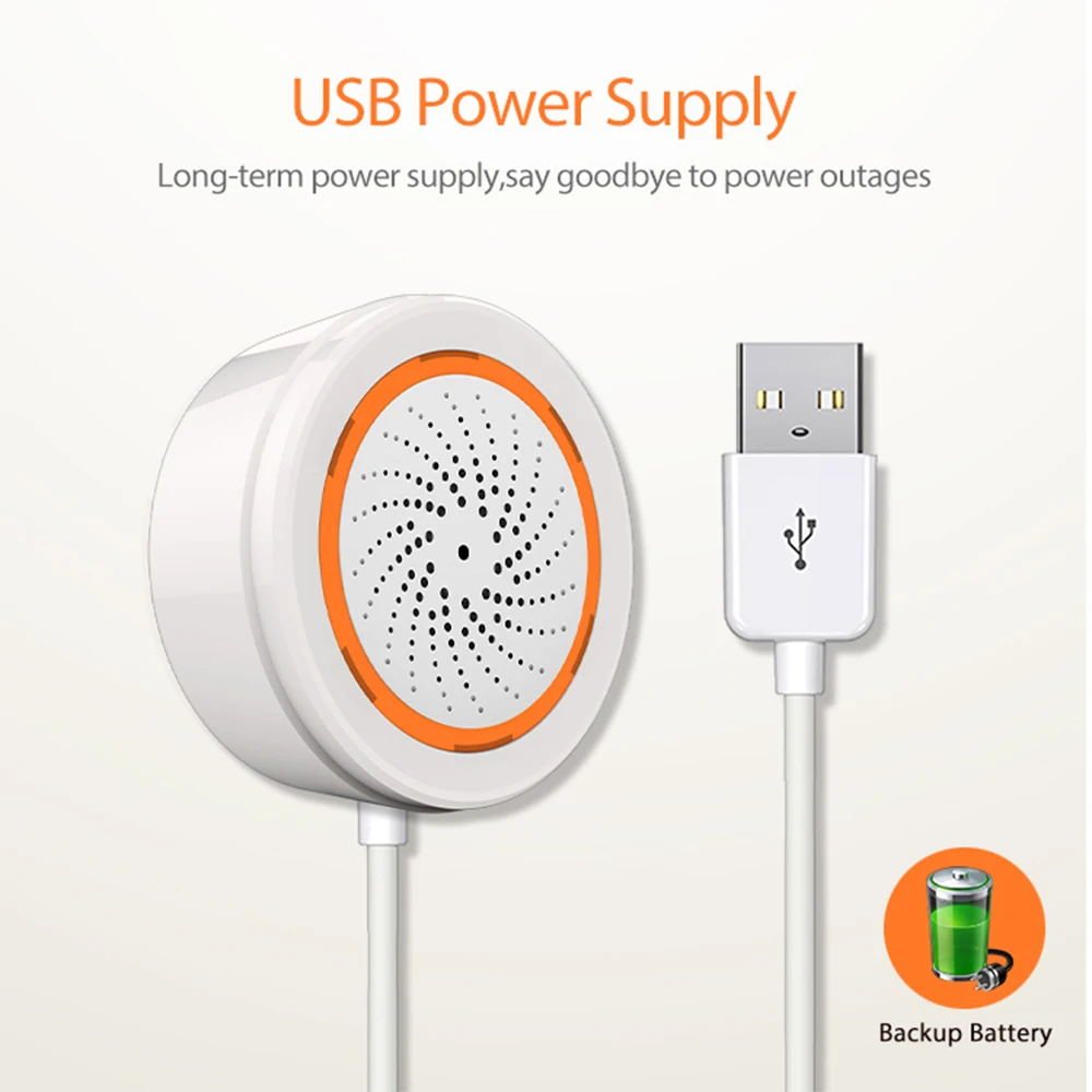 Tuya Zigbee 홈 보안용 스마트 사이렌 알람, 스트로브 경고 지원, USB 케이블 전원 업, TUYA 스마트 허브와 함께 작동