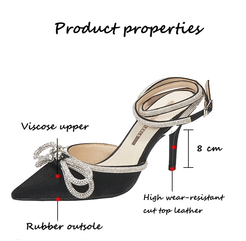 Fashion Style Glitter Rhinestones Women Pumps Crystal Bow 8 Cm Summer Lady Shoes Genuine Leather High Heels Party Prom Shoes