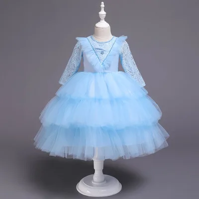 Free Ship Girl Wedding Dress Children First Holy Communion Formal Christmas Princess Party Prom Dress for Girl Birthday party - Цвет: 852 rose blue