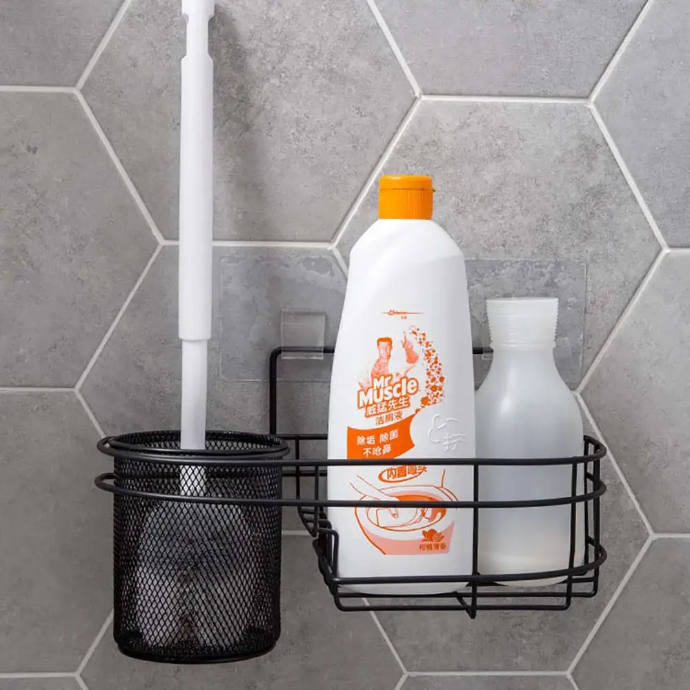 Самоклеющаяся железная художественная стена-смонтированная туалетная щетка стеллаж для хранения бытовые инструменты для уборки ванной комнаты корзина для хранения