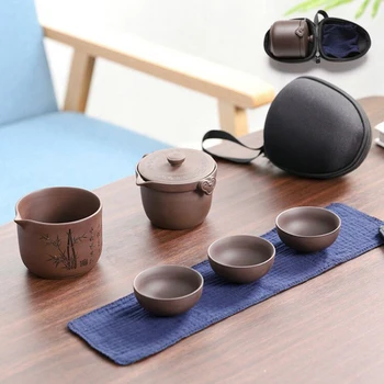 

Chinese Kung Fu Tea Set Purple sand Portable Teapot Set One Pot Four Cup Outdoor Travel Gaiwan Tea Cups of Tea Ceremony Teacup