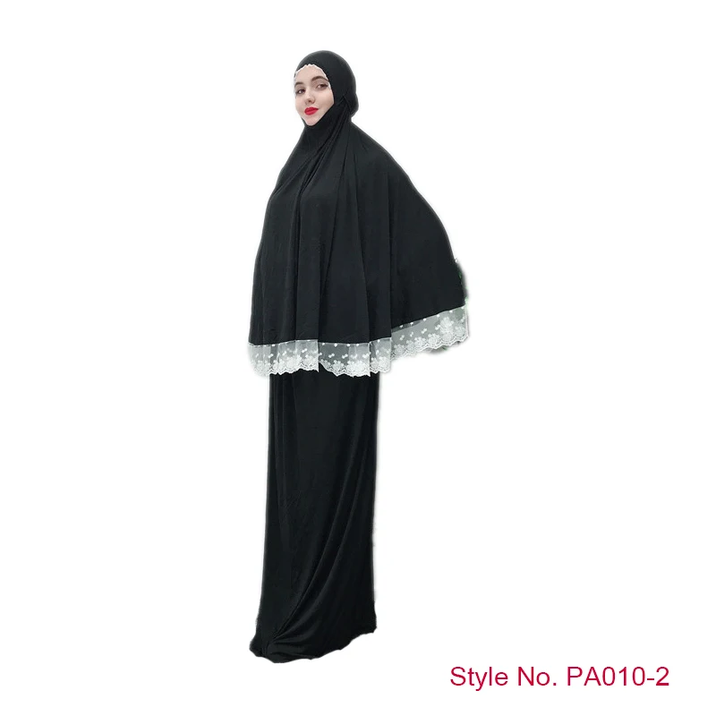 Мусульманская женская молитвенная одежда Khimar юбка комплект длинное платье хиджаб Арабская абайя Jilbab Niqab Afghanistan Clothes For Namaz - Цвет: Black Lace Khimar