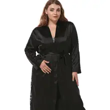 Черные женские пижамы большого размера, Женская кружевная пикантная Пижама, банные халаты, домашние халаты