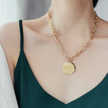 

Women Chain Necklace Round Plates Short Sweater Chain Simple Versatile New Pendant Necklace Accessories