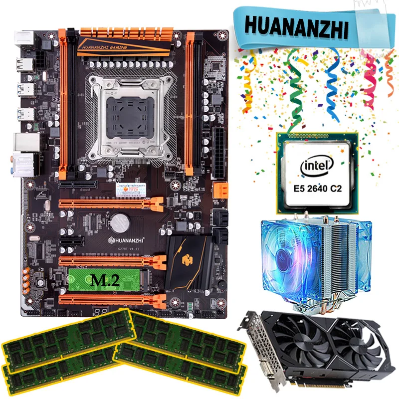 Игровой Комплект материнской платы HUANANZHI X79 deluxe с кулером E5 2640 ОЗУ 64 Гб DDR3 1333 МГц RECC