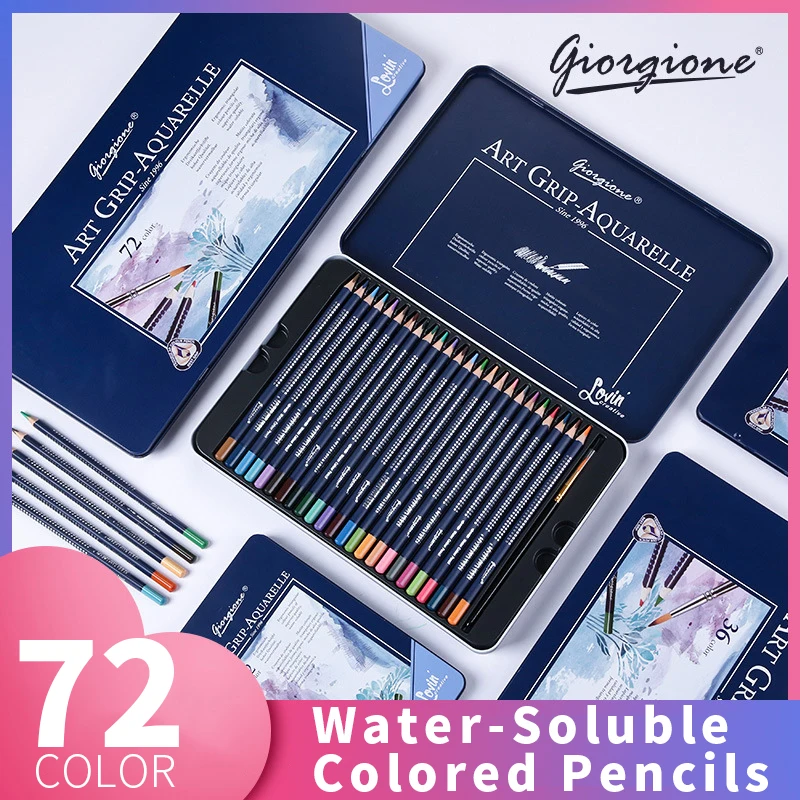 

GIORGIONE 72 Color Water Soluble Colored Pencil Set Wooden Triangle Pen Body Thick Lead Artist Drawing Watercolor Paint Supplies