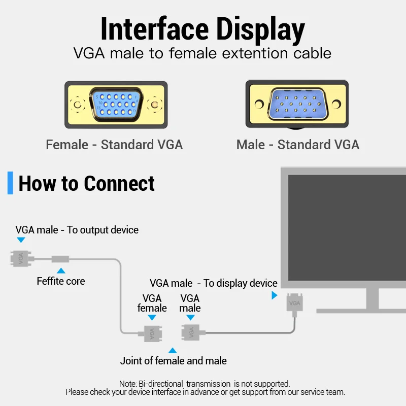 Vention VGA Cable Male to Female Extension Cable VGA to VGA