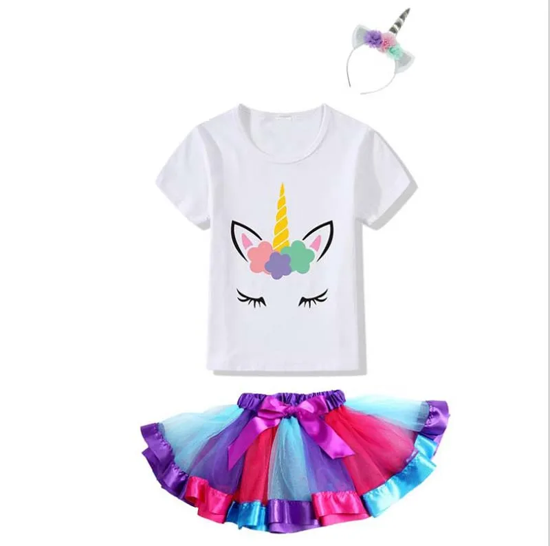 Girls Tulle Skirt Summer Baby Rainbow Tutus With Unicorn Hairband Children Pettiskirt Baby Skirts Tulle Christmas Tutus Ballet