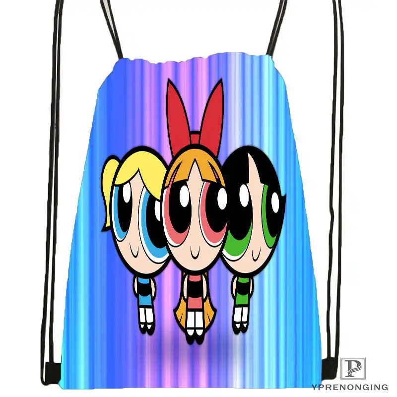 Drawstring Backpack Пользовательские Powerpuff девушки походная сумка на шнурке милый рюкзак дети ранец(черная спина) 31x40 см#180531-02-59 - Цвет: Drawstring Backpack